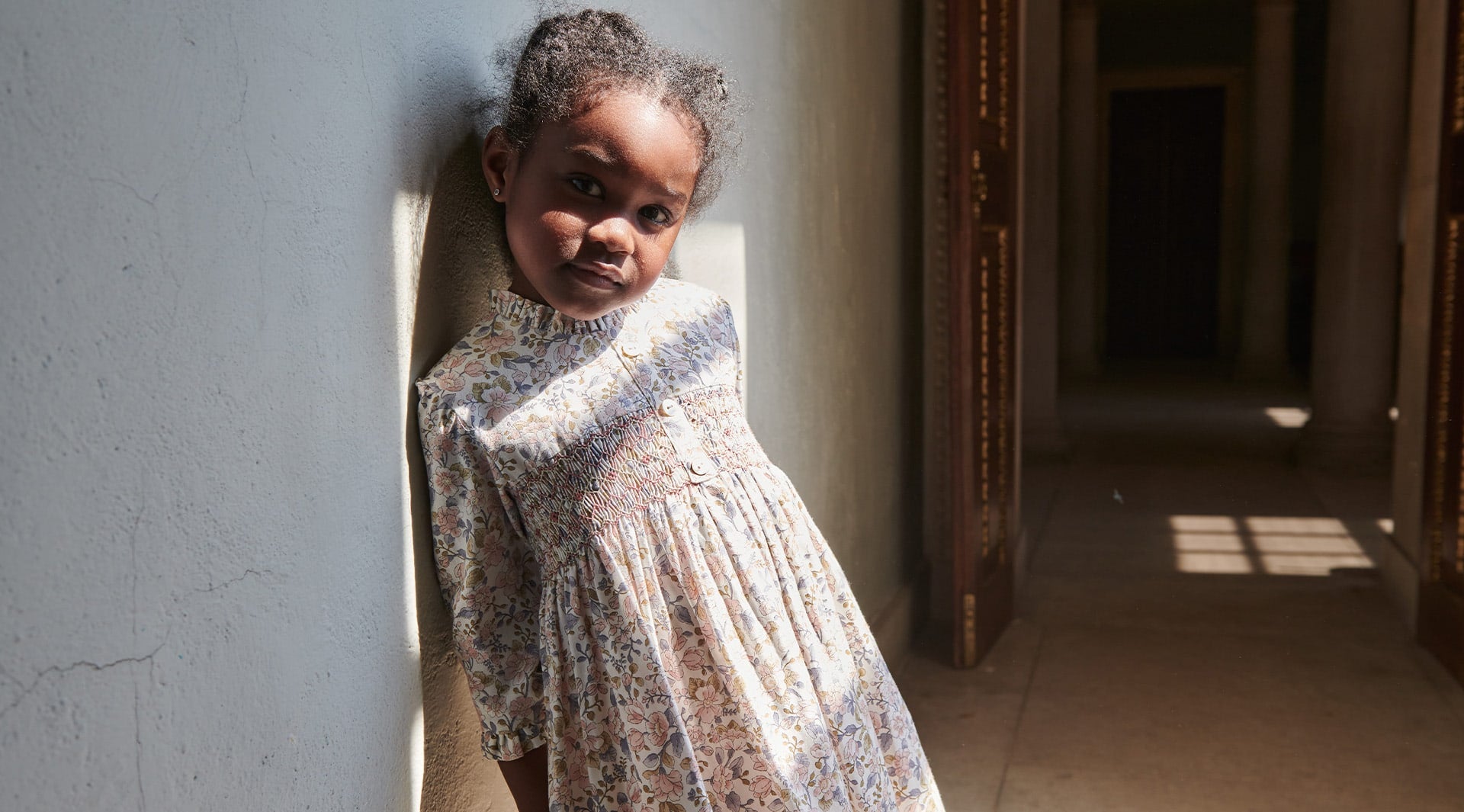 girl cotton dresses Toile de Jouy Girls' Dress: Blue Cotton Lace Dress with Ribbons