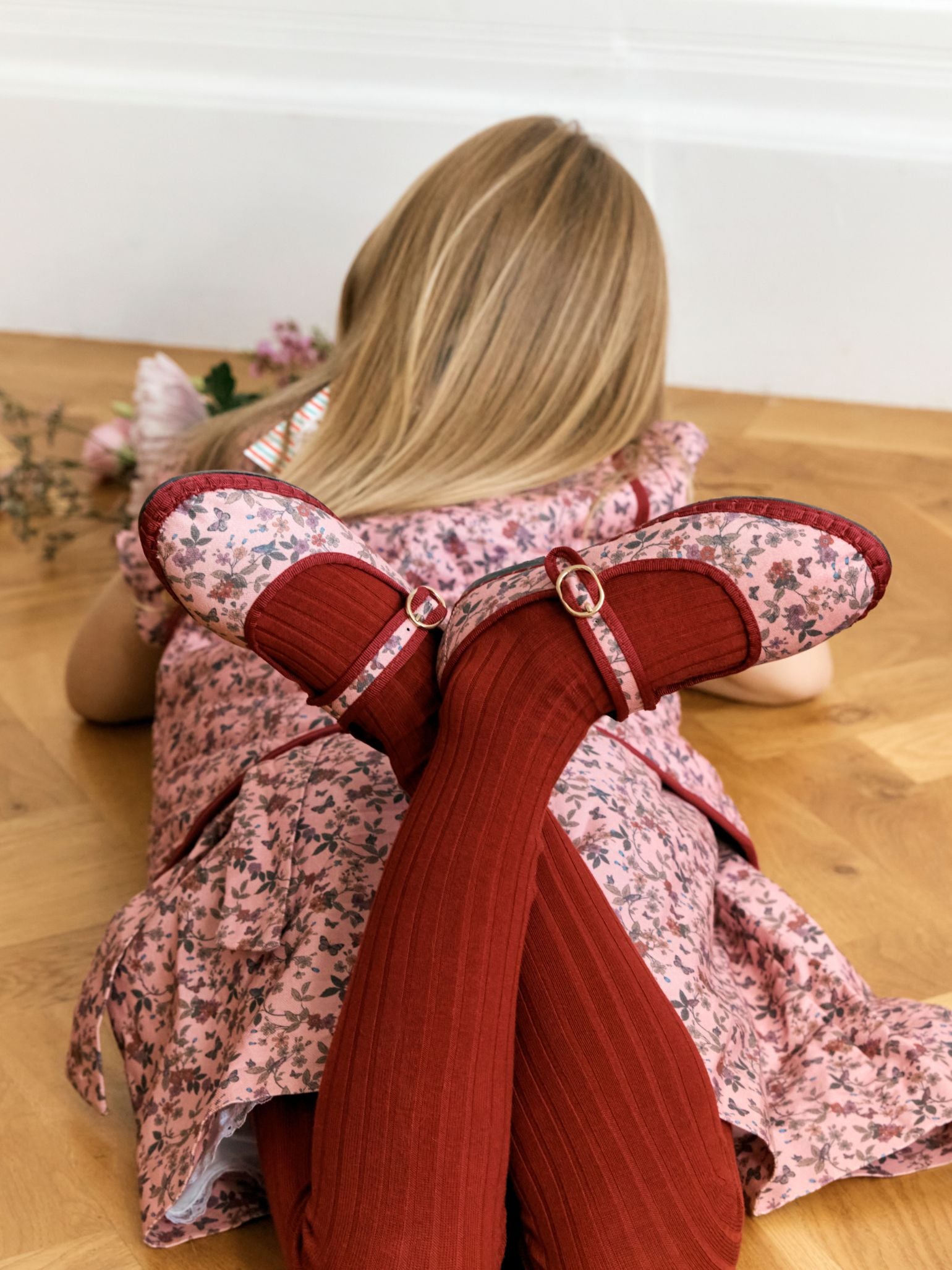 Flabelus x La Coqueta Girl Pink Floral Mary Jane Shoes