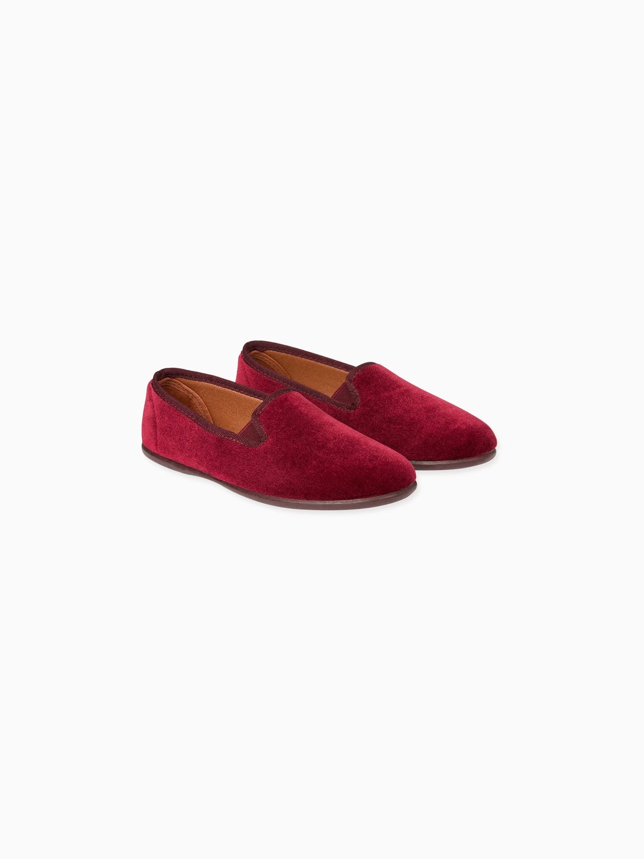 Burgundy Kids Velvet Slippers