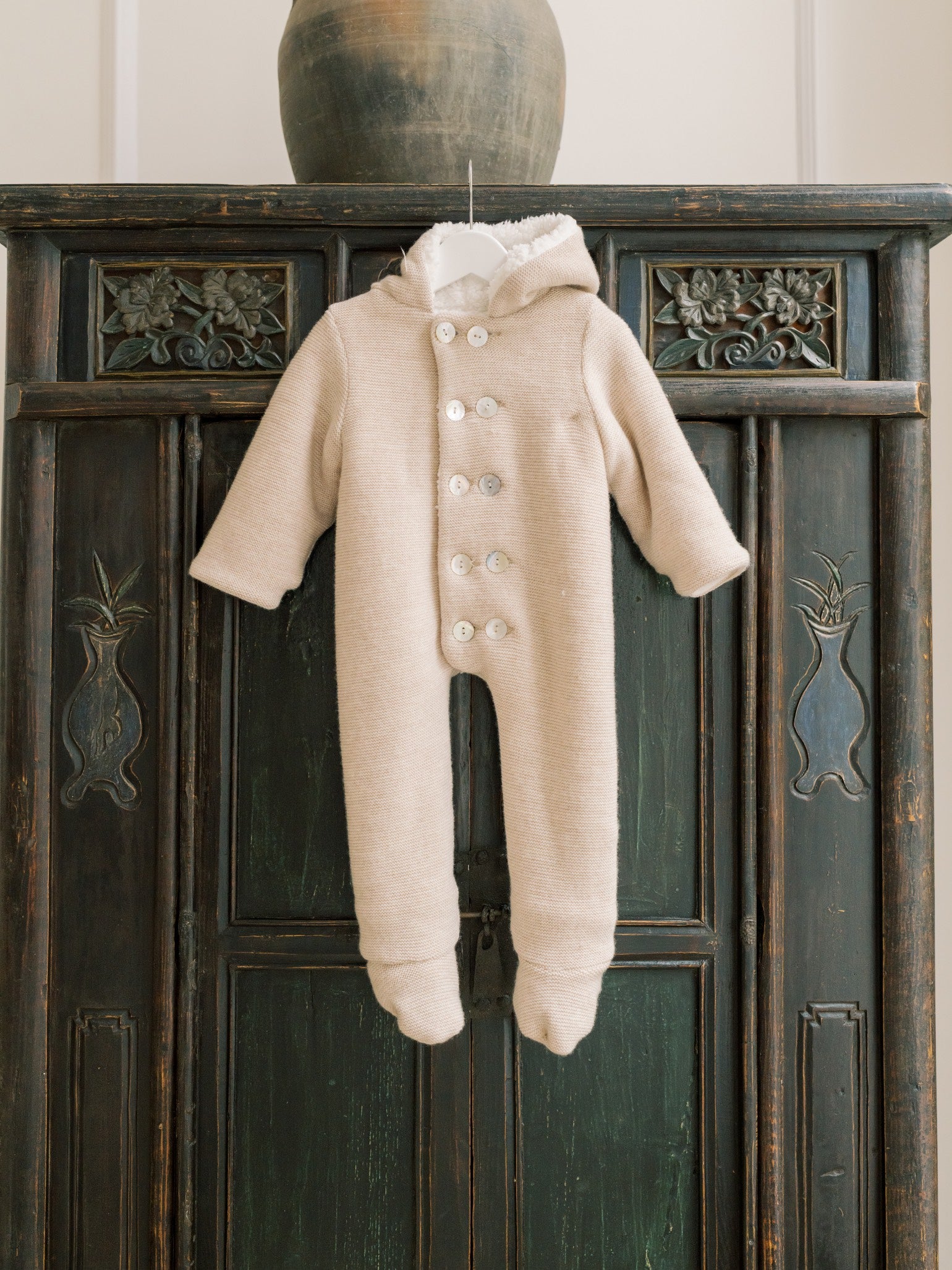 Oatmeal Melange Alejo Merino Baby Snowsuit