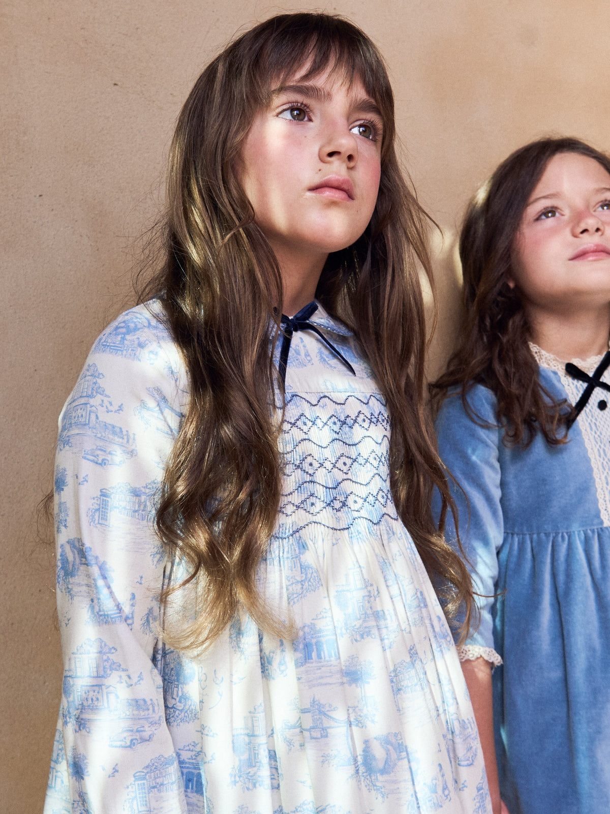 Blue Toile De Jouy Alice Girl Hand-Smocked Dress