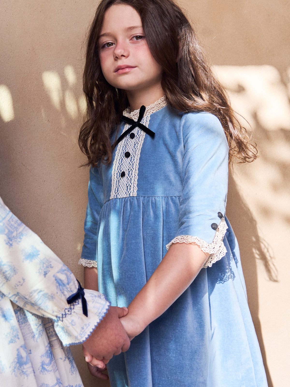 Dusty Blue Esther Velvet Girl Dress