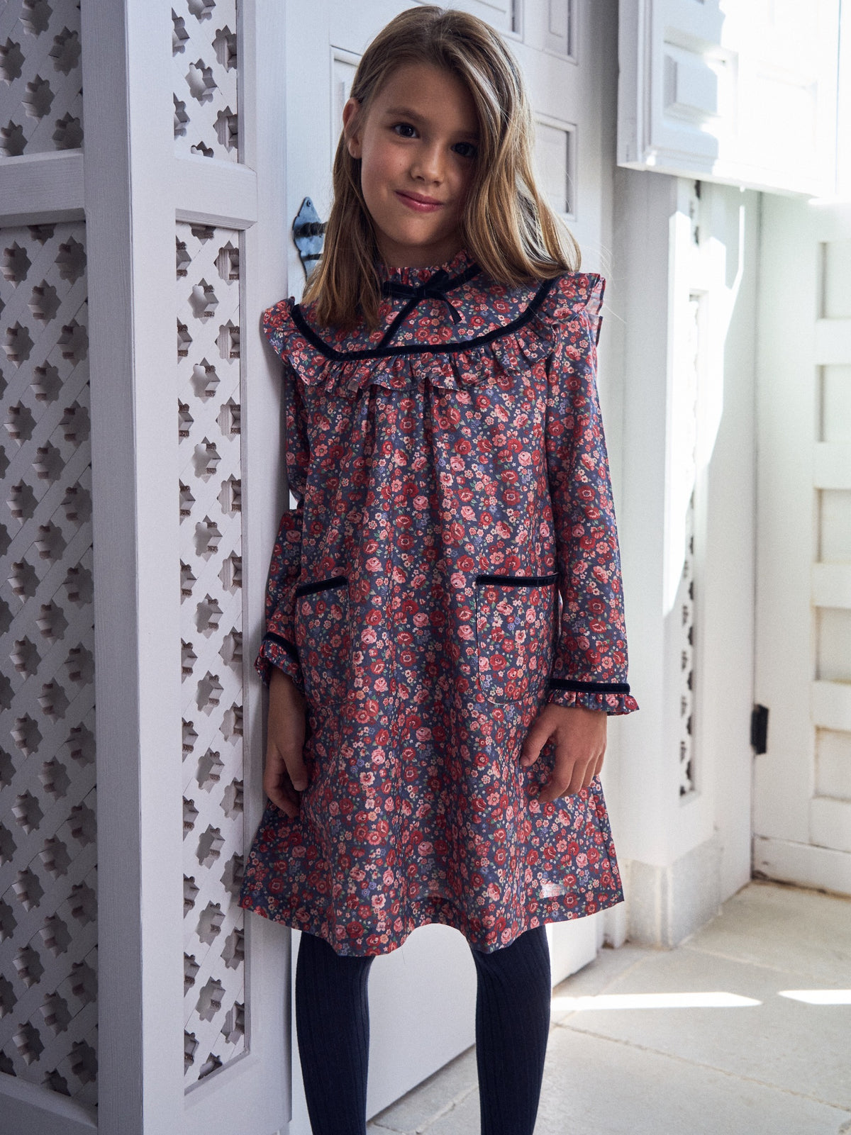 Navy Floral Alita Girl Empire Dress