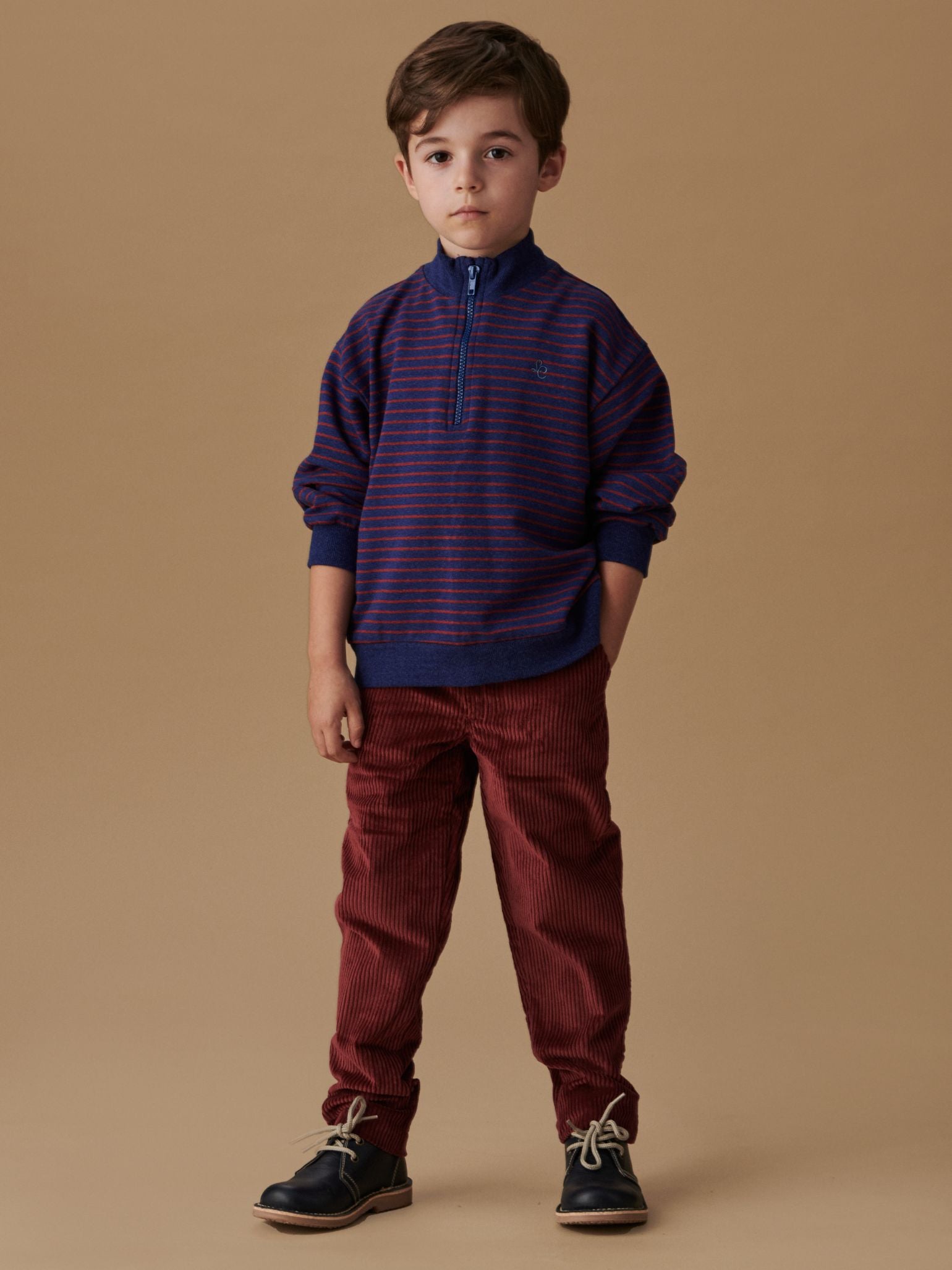 Burgundy Stripe Alva Long Sleeve Boy Top