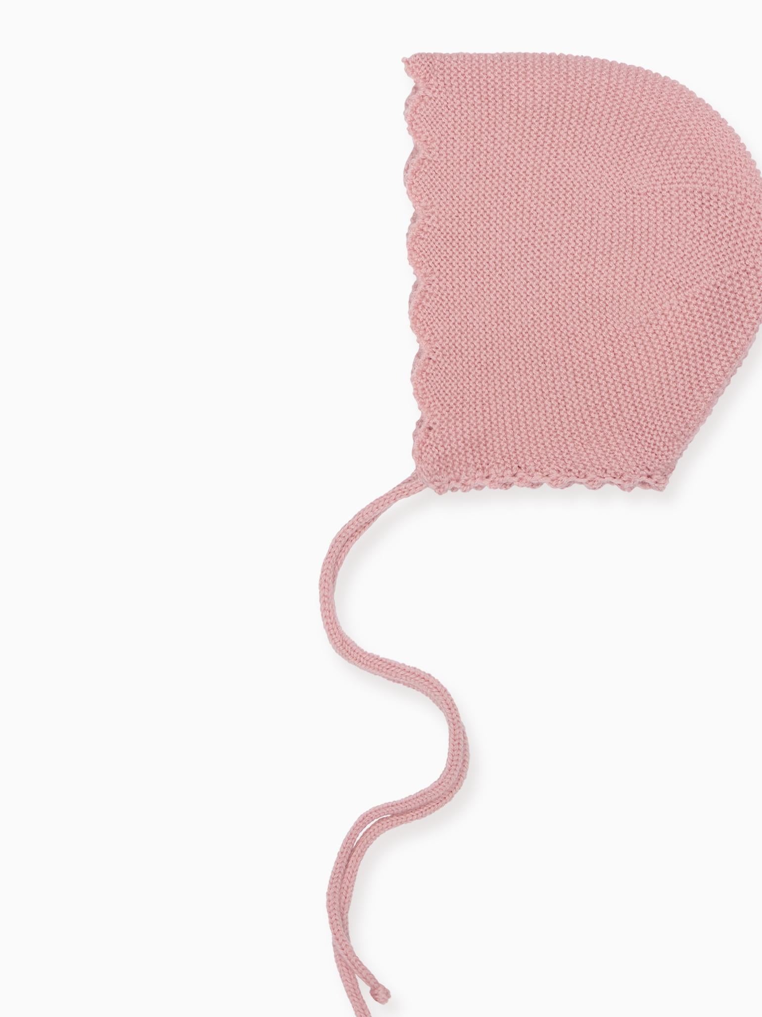 Dusty Pink Amalia Merino Baby Girl Knitted Bonnet