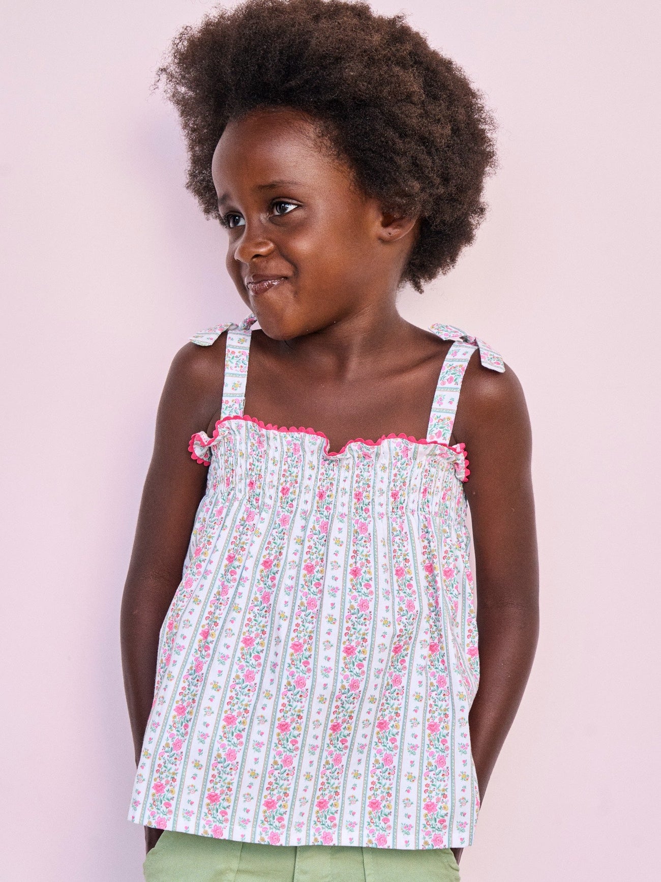 Fuchsia Pink Floral Stripe Ana Girl Top