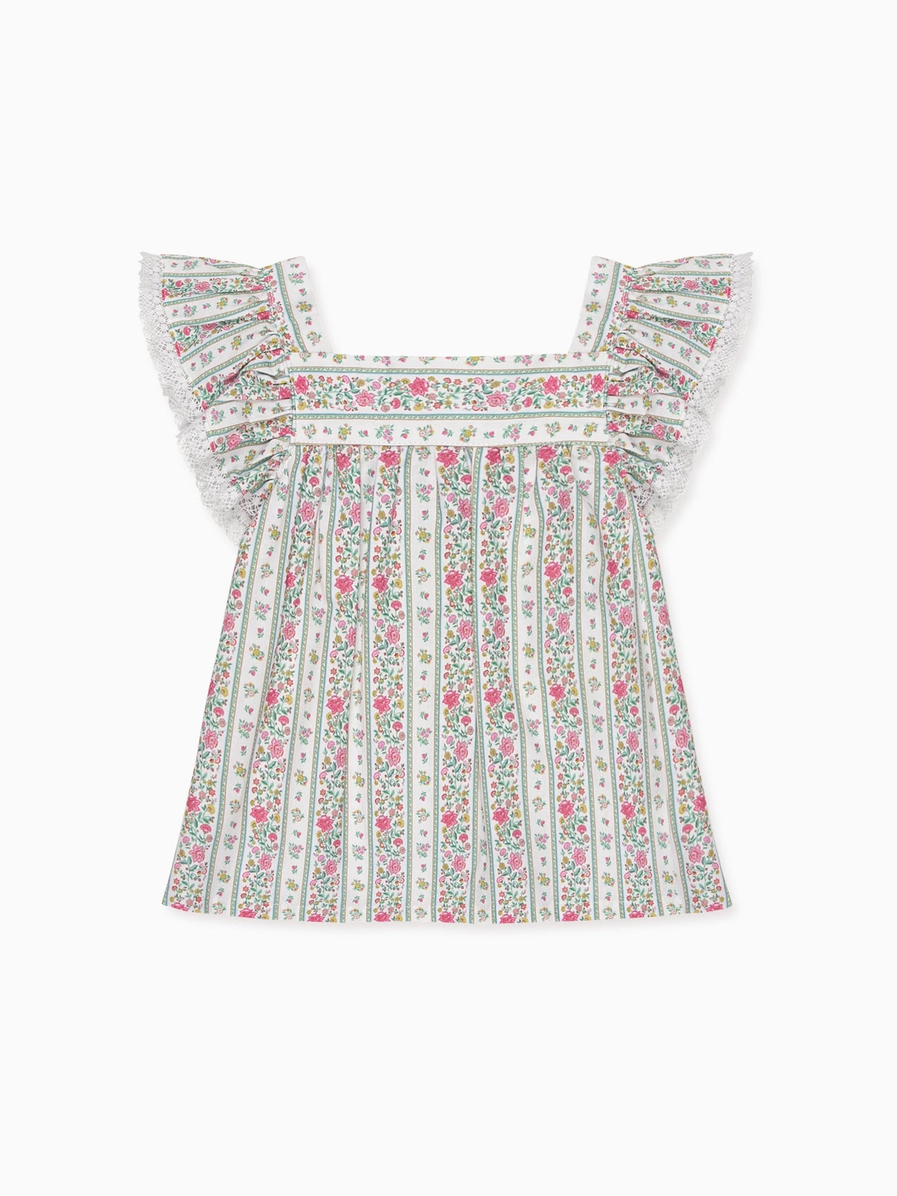 Fuchsia Pink Floral Stripe Anika Baby Girl Shirt