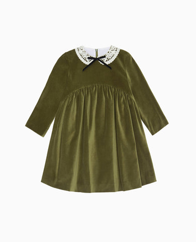 Green Antonella Velvet Girl Empire Dress