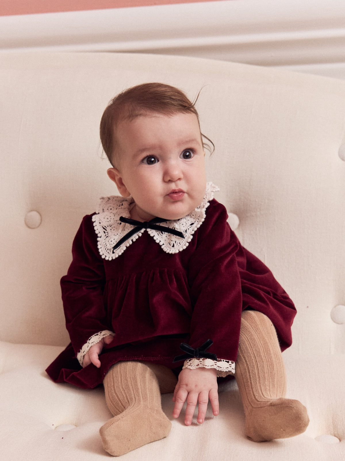 Burgundy Antonella Velvet Baby Girl Set