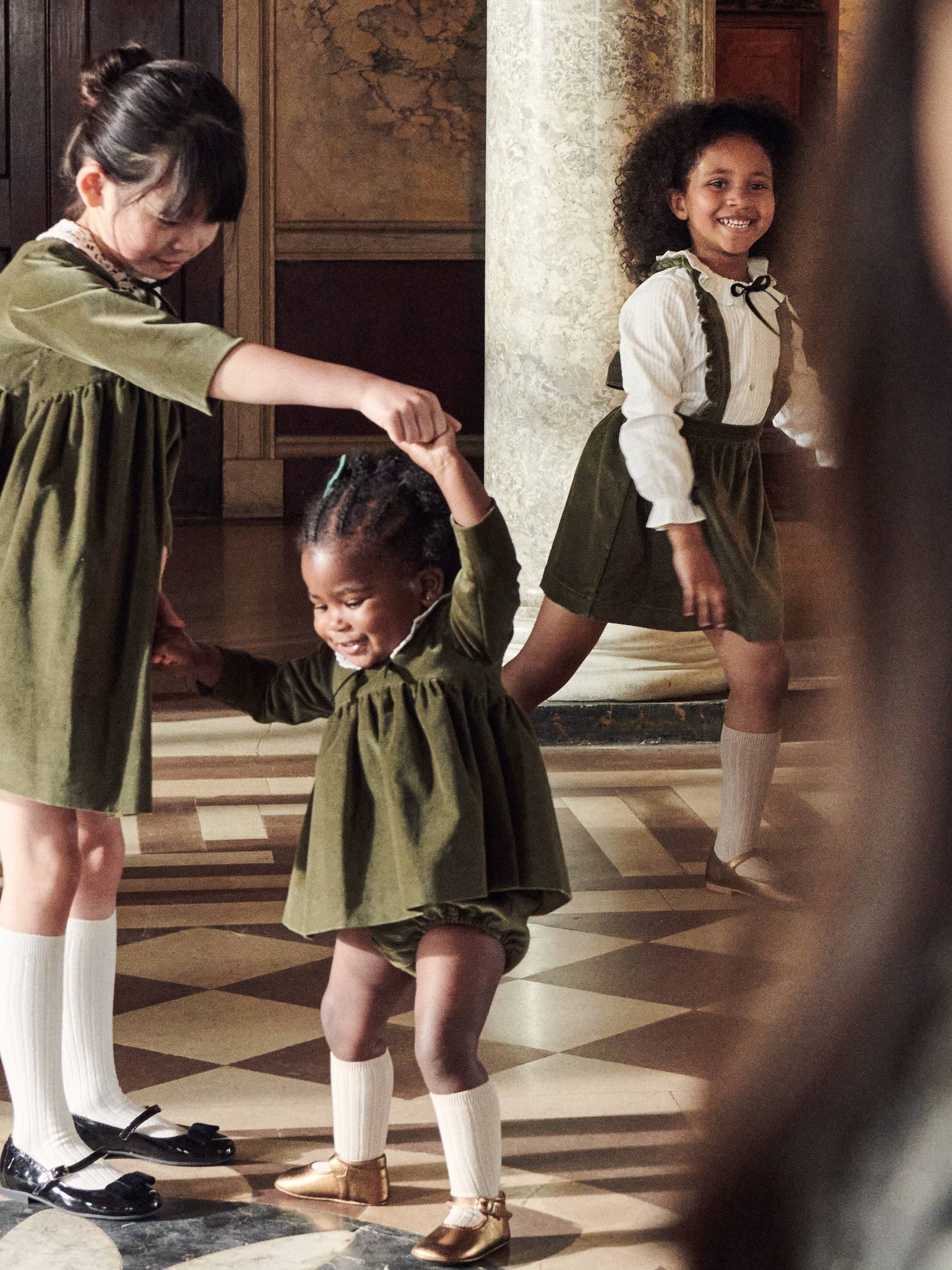 Green Antonella Velvet Girl Empire Dress