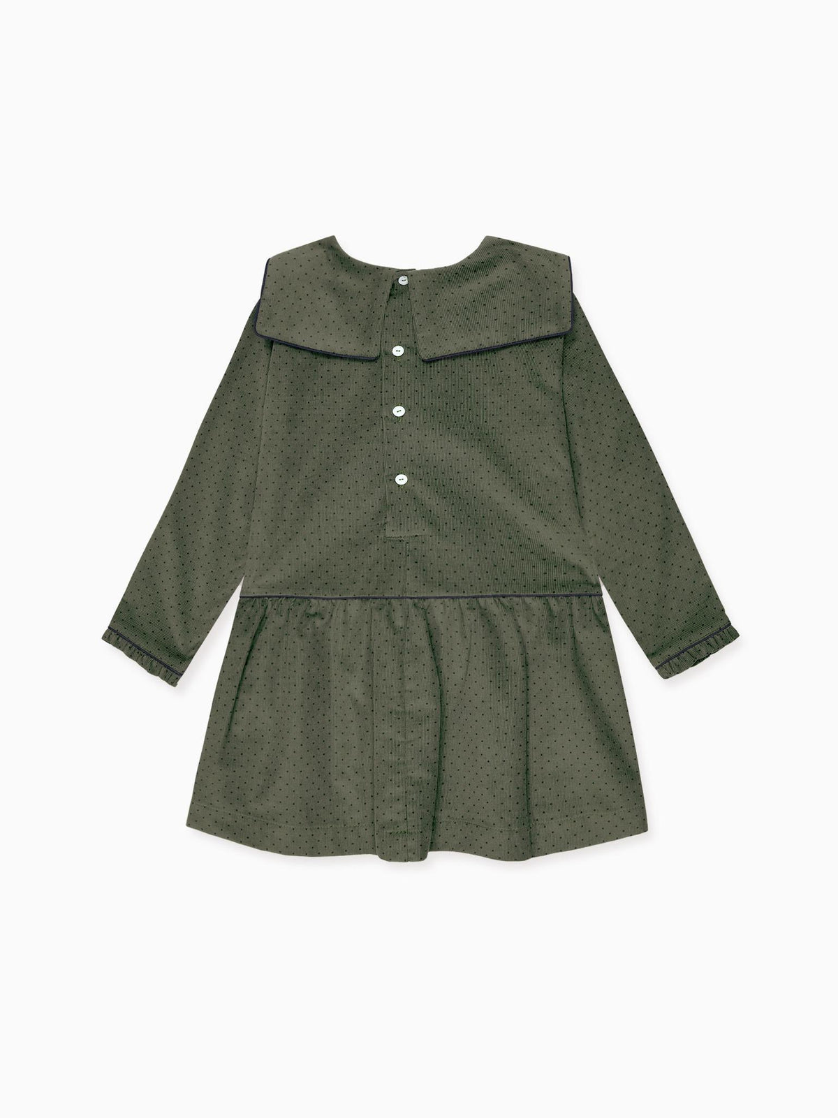 Olive Polka Dot Aranda Corduroy Girl Drop Waist Dress