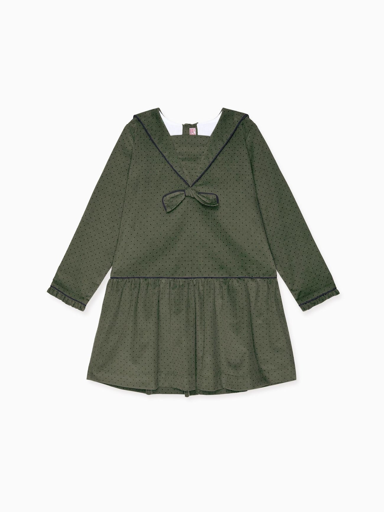 Olive Polka Dot Aranda Corduroy Girl Drop Waist Dress