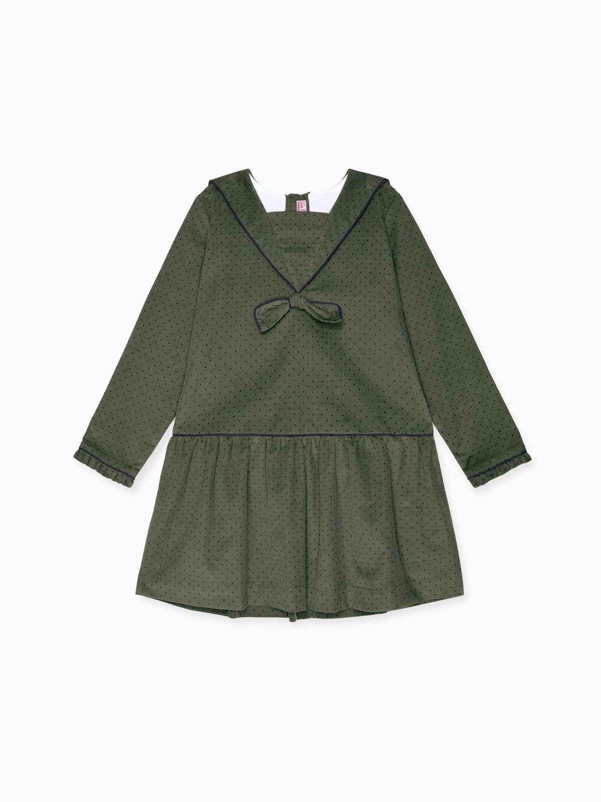 Olive Polka Dot Aranda Corduroy Girl Drop Waist Dress