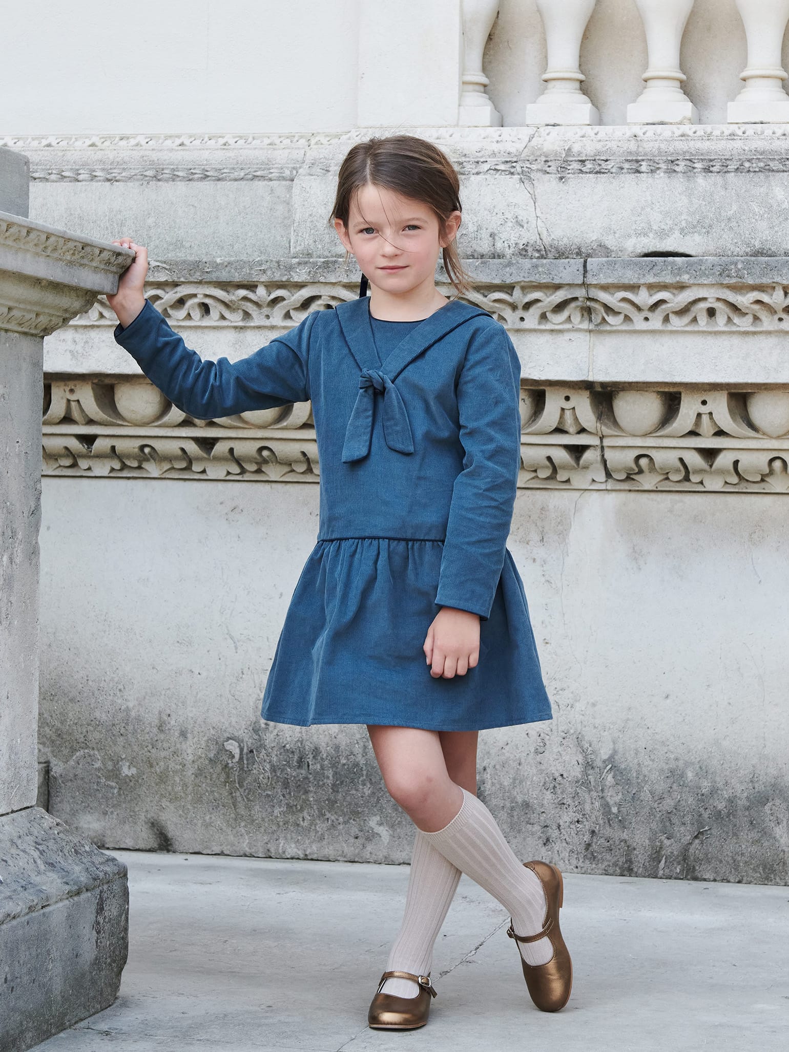 Dusty Blue Aranda Girl Sailor Dress