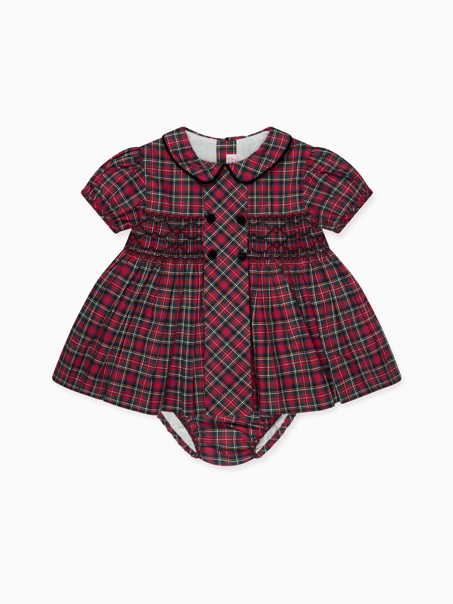 Red Tartan Arcadia Baby Girl Hand-Smocked Set La Coqueta Kids UK