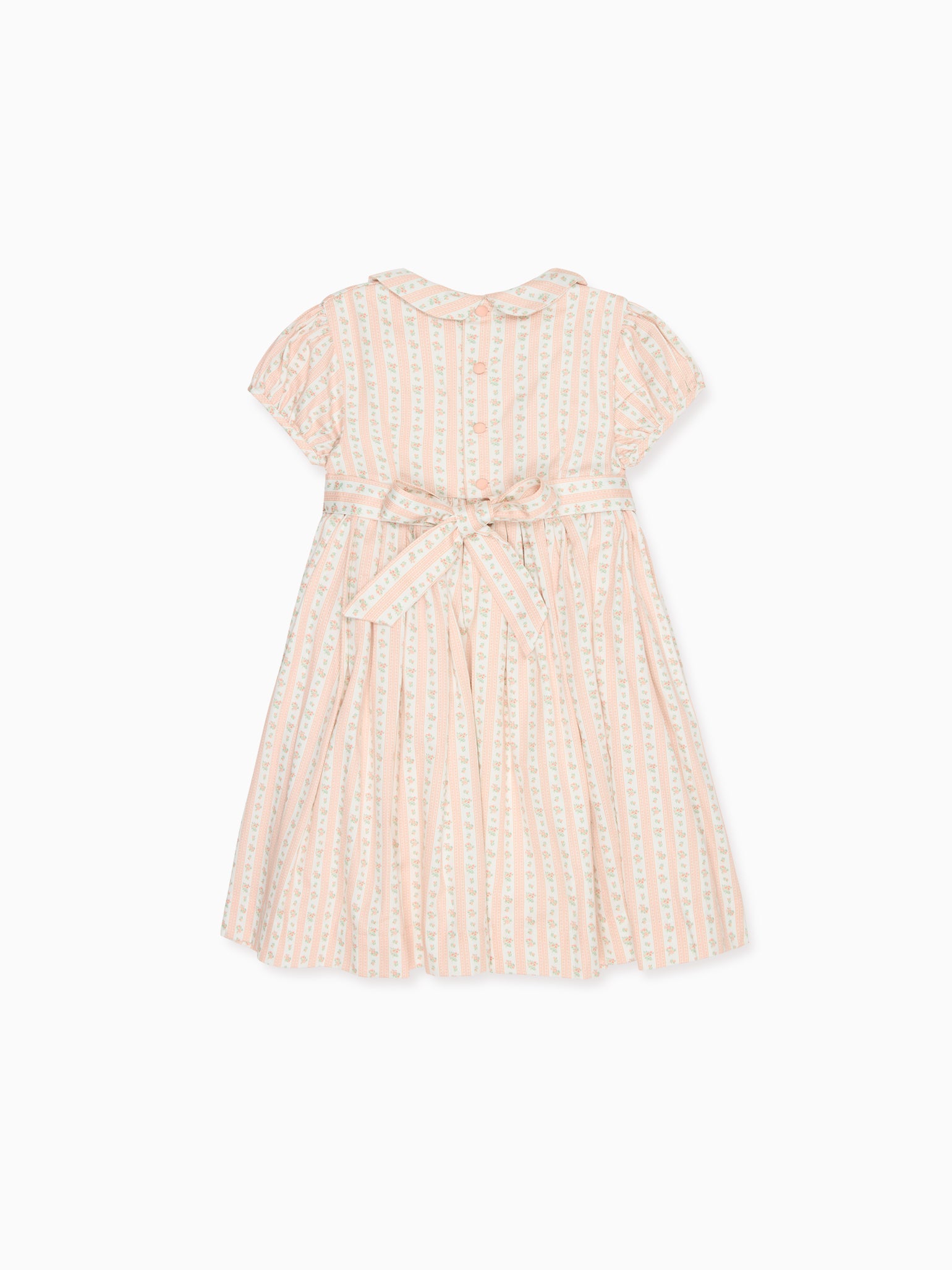 Pink Floral Stripe Arcadia Girl Hand-Smocked Dress