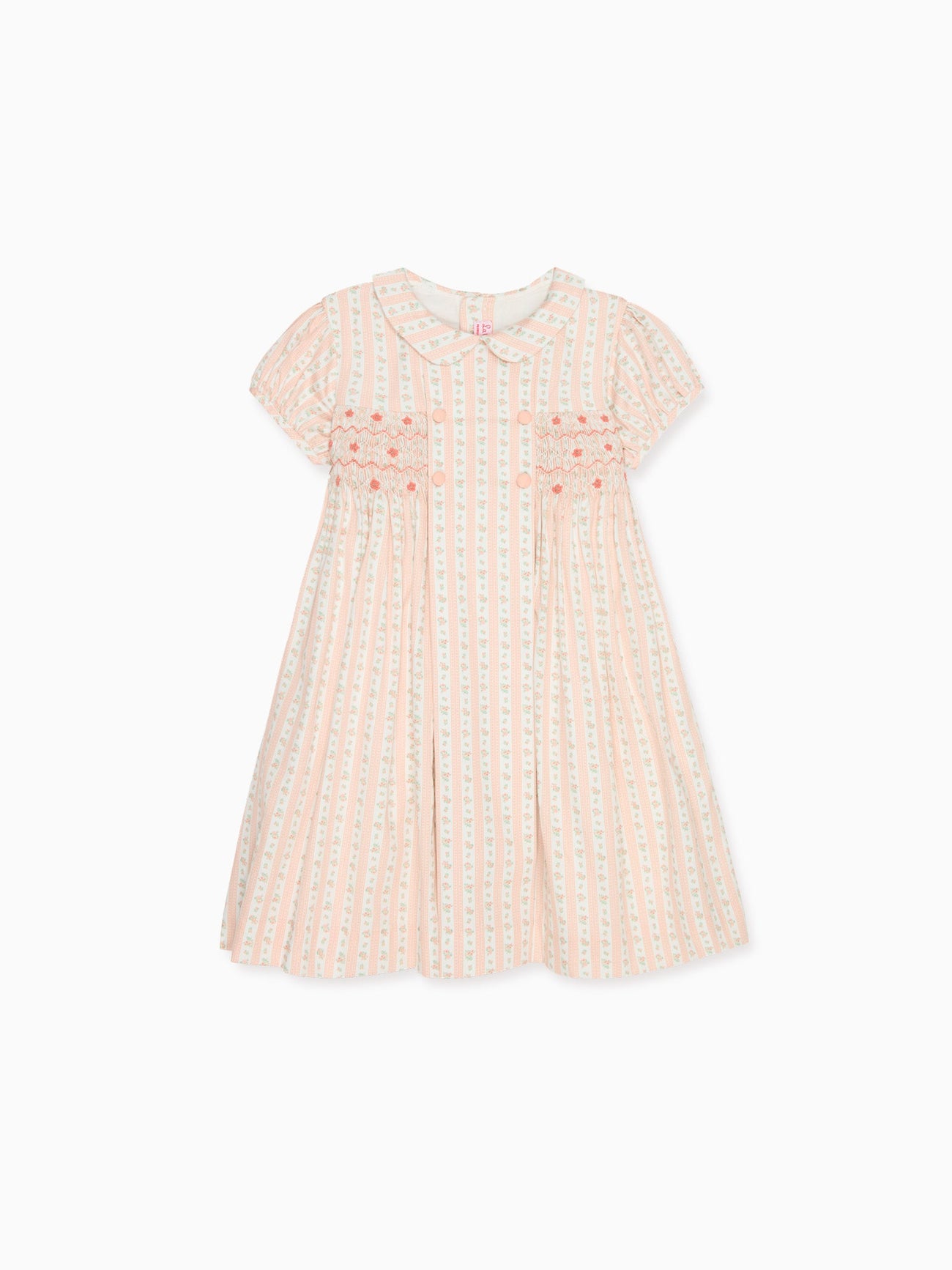 Pink Floral Stripe Arcadia Girl Hand-Smocked Dress
