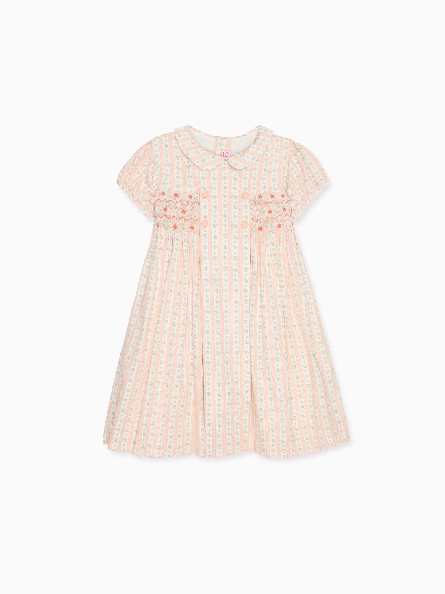 Pink Floral Stripe Arcadia Girl Hand-Smocked Dress | La Coqueta UK La Coqueta Kids Pink Floral Stripe Arcadia Girl Hand-Smocked Dress | La Coqueta UK La Coqueta Kids
