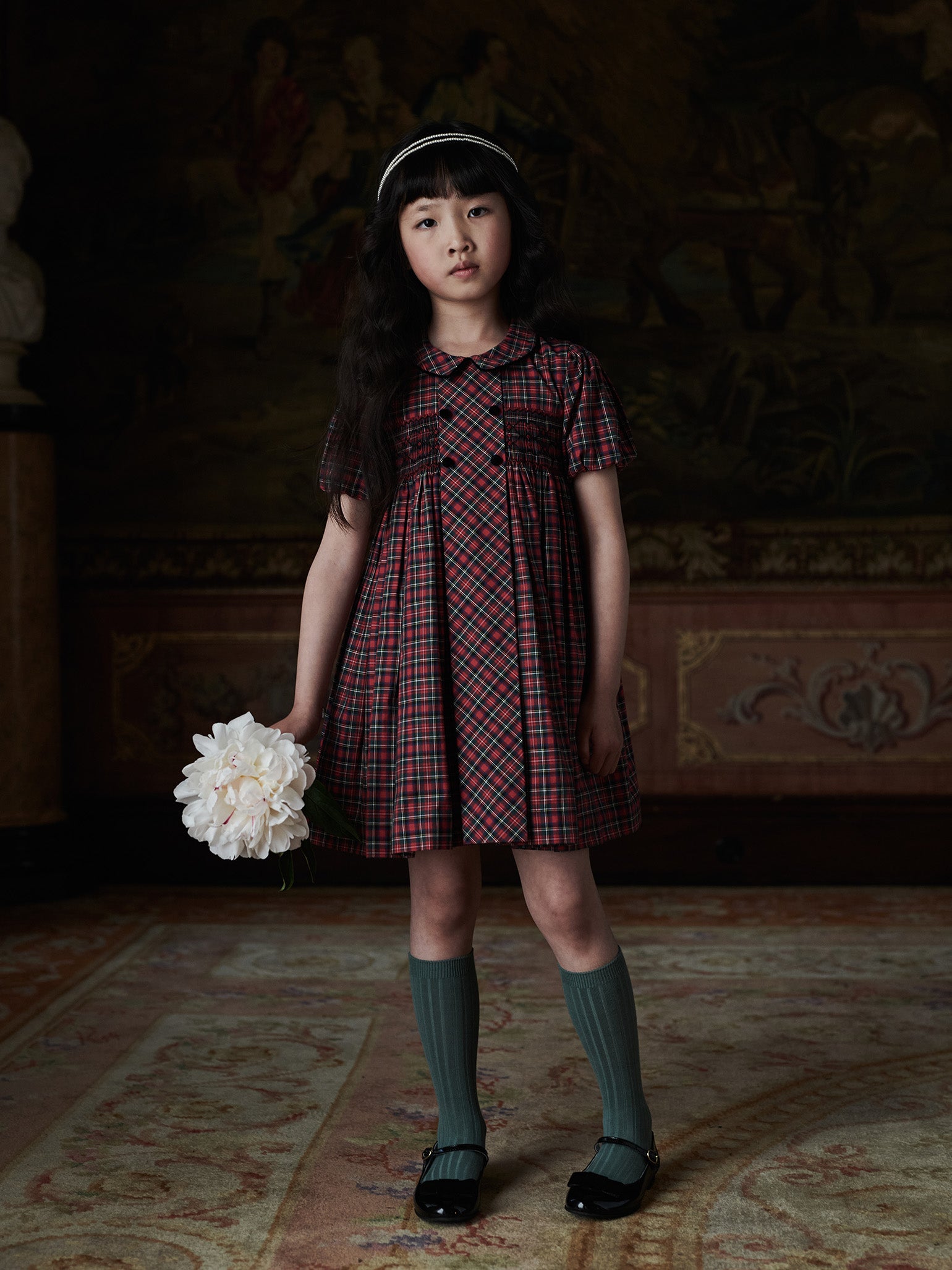 Red Tartan Arcadia Girl Hand-Smocked Dress