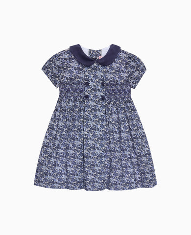 Navy Floral Arcadia Girl Hand-Smocked Dress