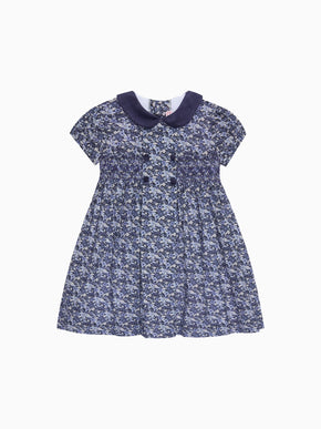 Navy Floral Arcadia Girl Hand-Smocked Dress