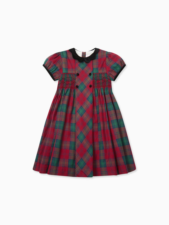 Green Tartan Arcadia Girl Hand-Smocked Dress