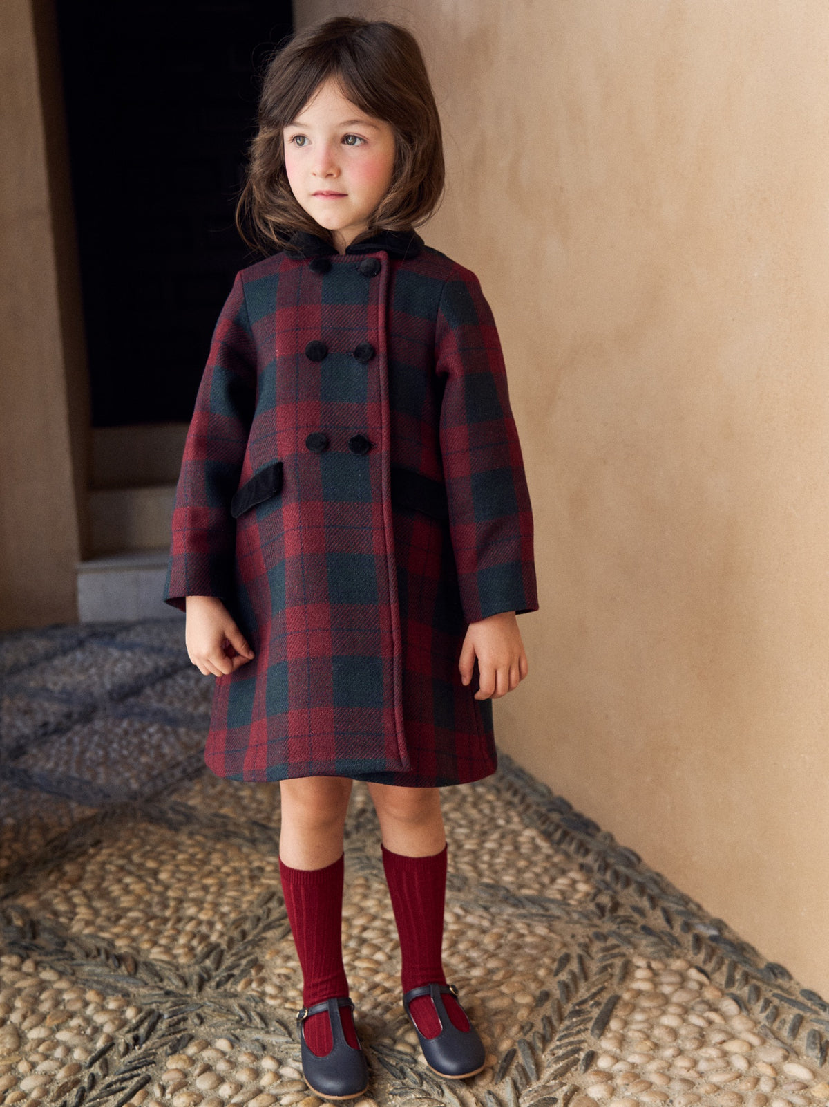 Burgundy Check Arrieta Girl Coat