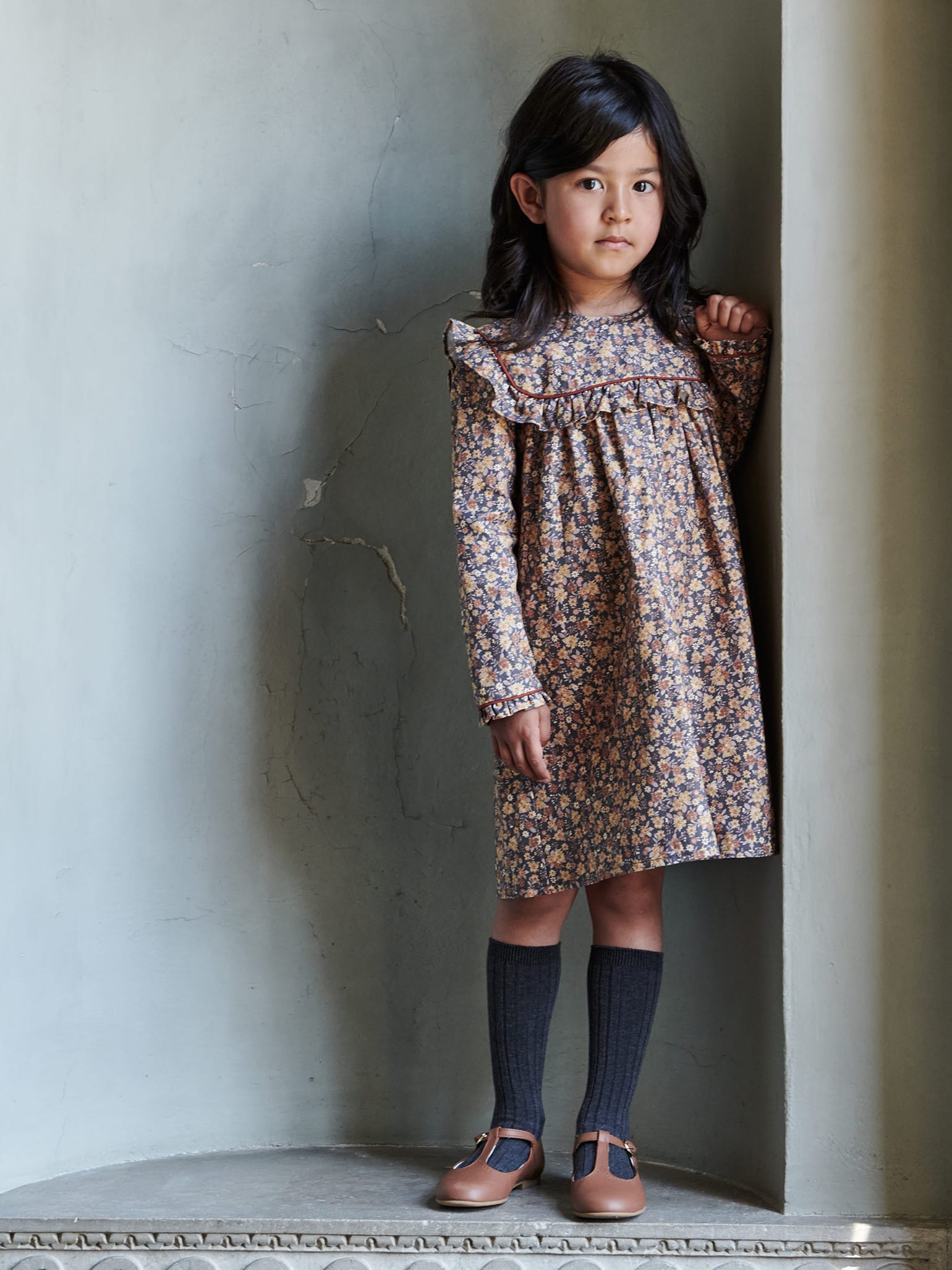 Camel Floral Azuna Girl Empire Dress