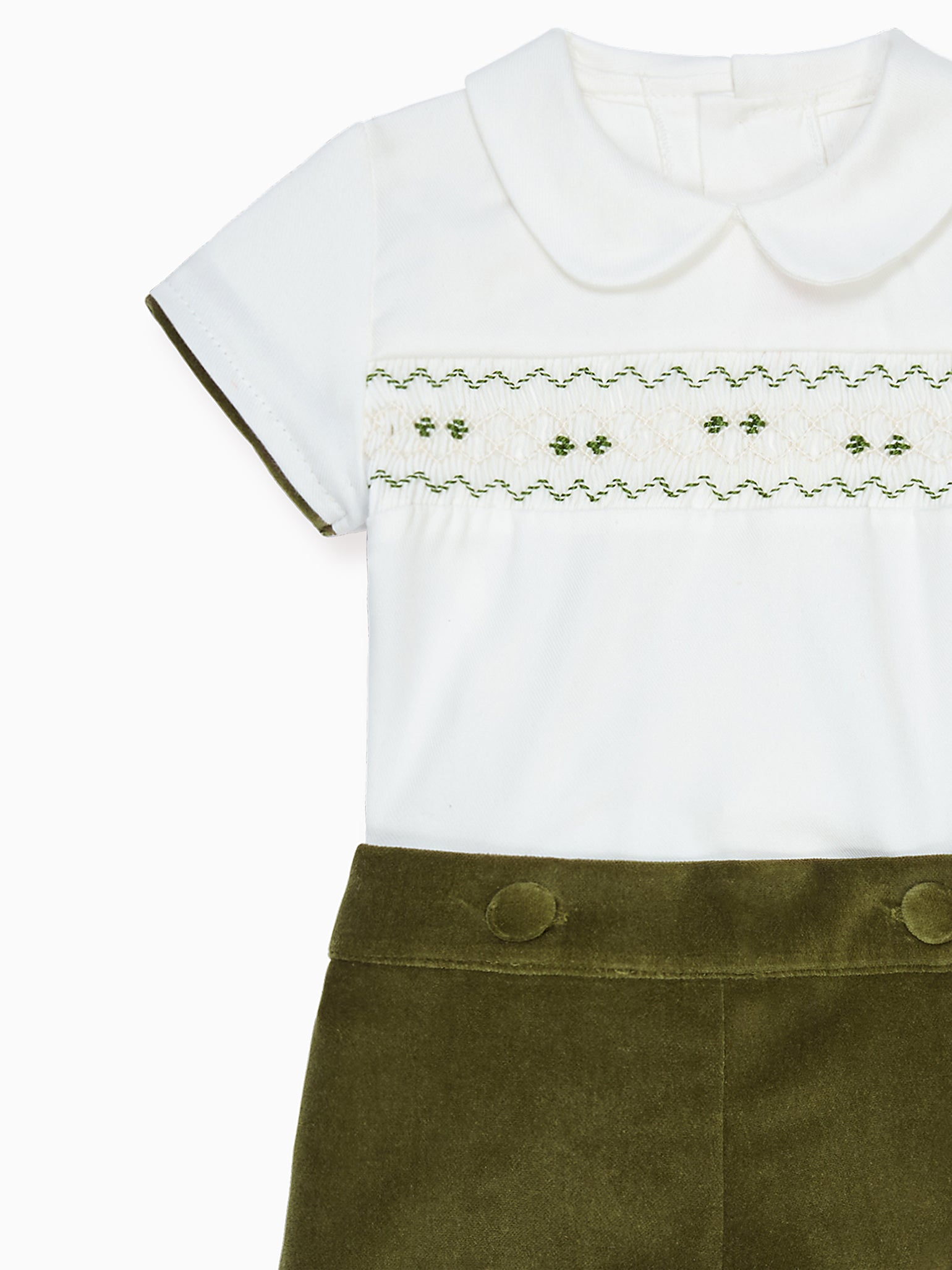 Green Bautista Velvet Baby Boy Hand-Smocked Set