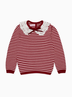 Burgundy Stripe Blanca Merino Girl Jumper