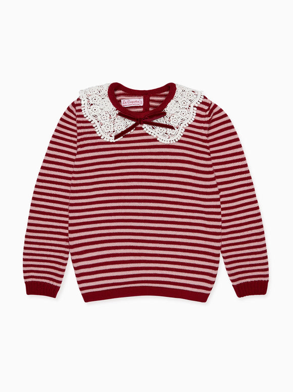 Burgundy Stripe Blanca Merino Girl Jumper
