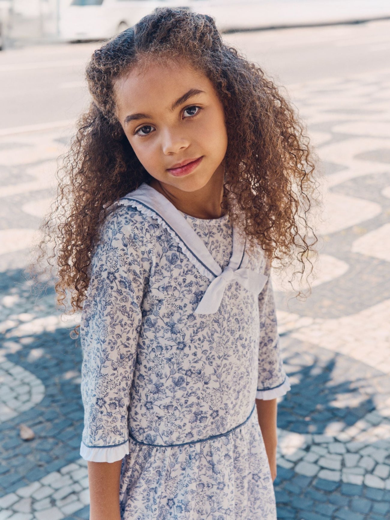 Dark Blue Floral Aranda Girl Drop Waist Dress