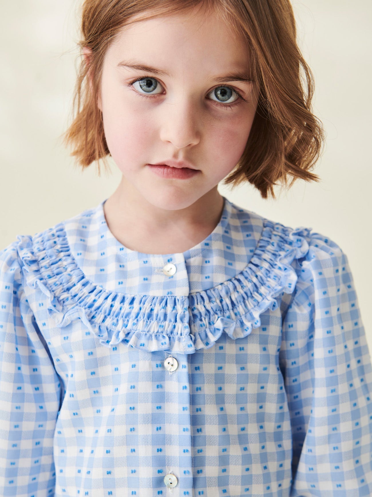 Blue Gingham Violeta Girl Smock Shirt