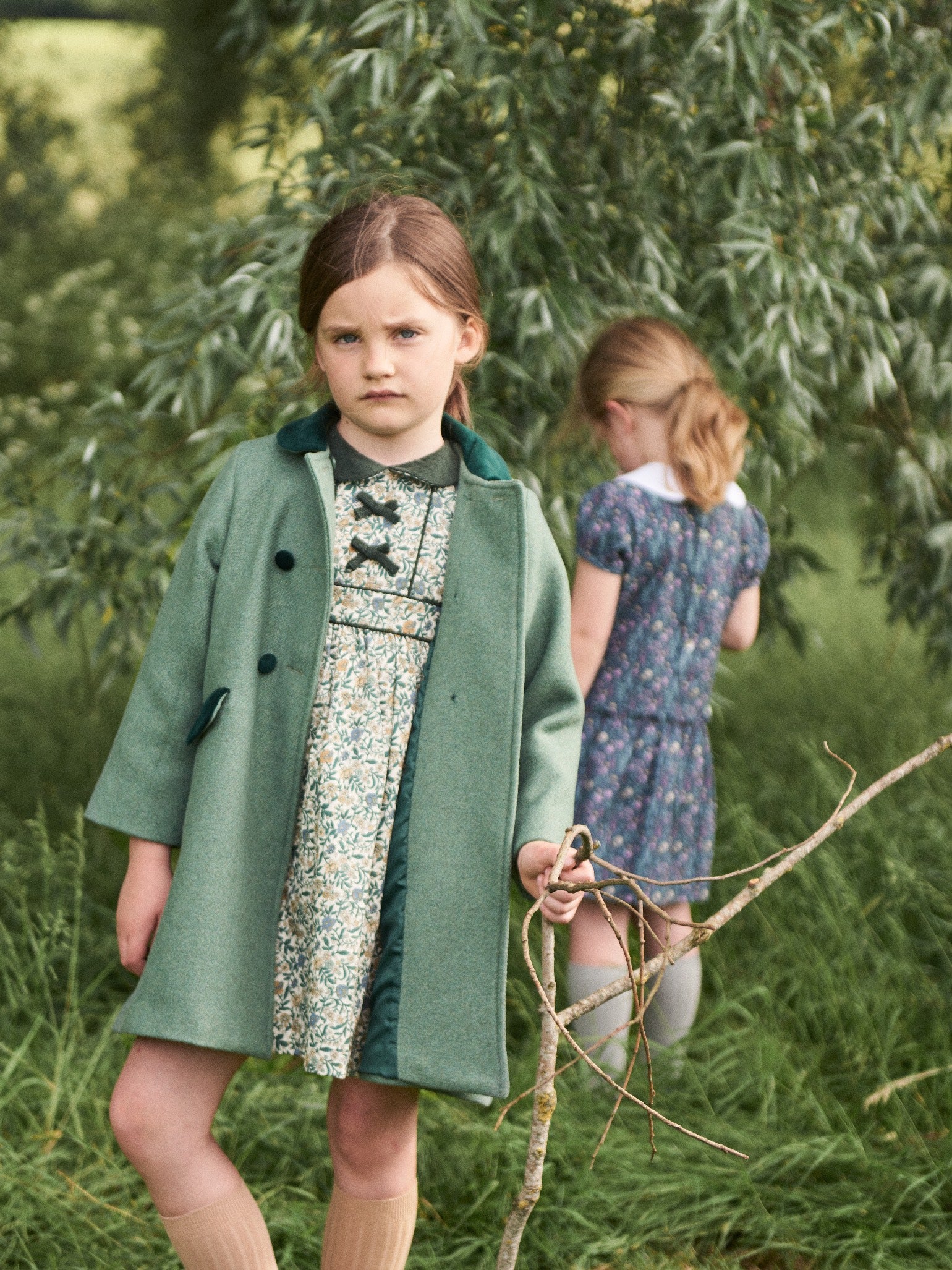 Bottle Green Floral Portia Girl Dress