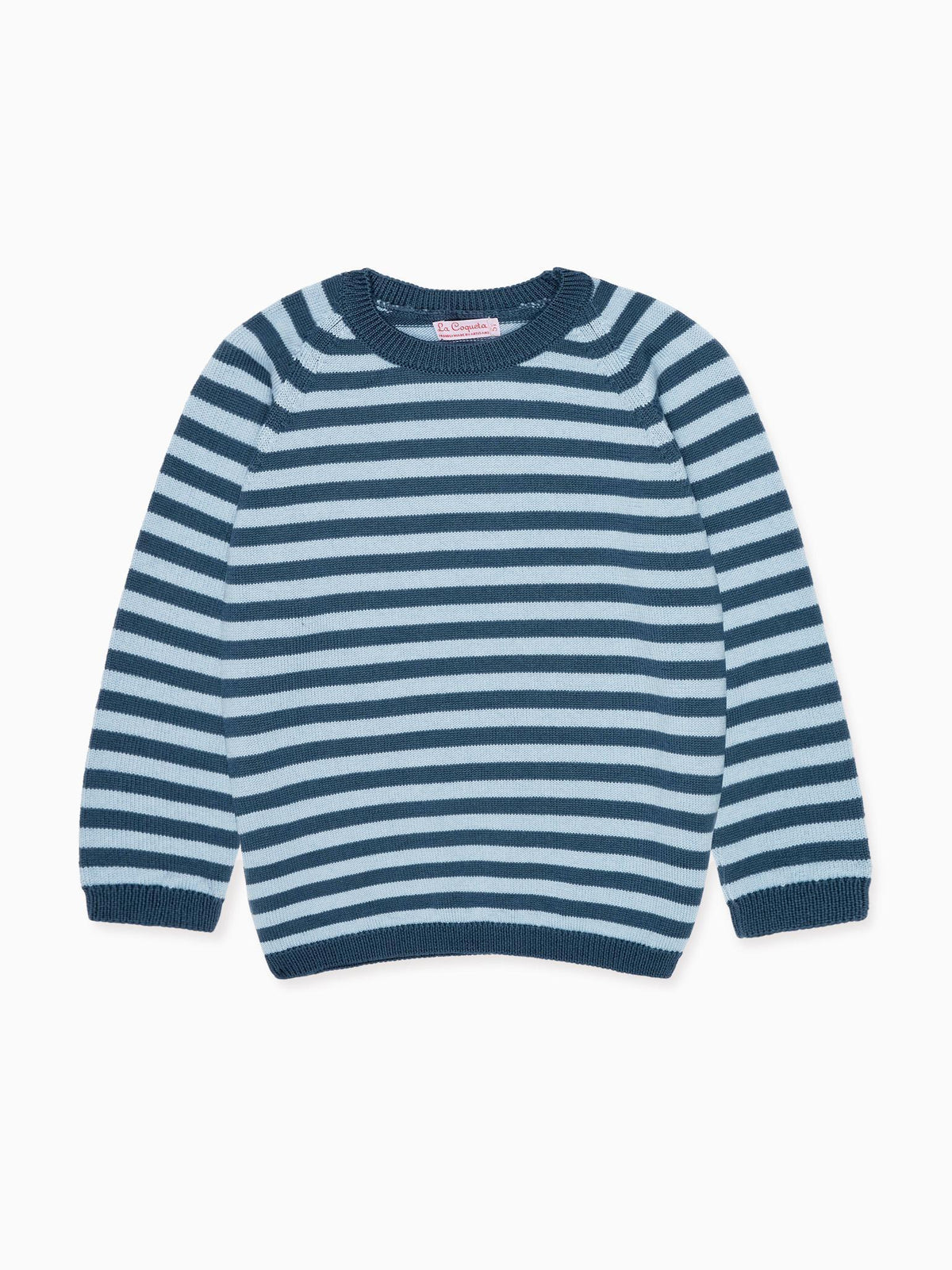 Petrol Blue Stripe Bromo Merino Boy Jumper
