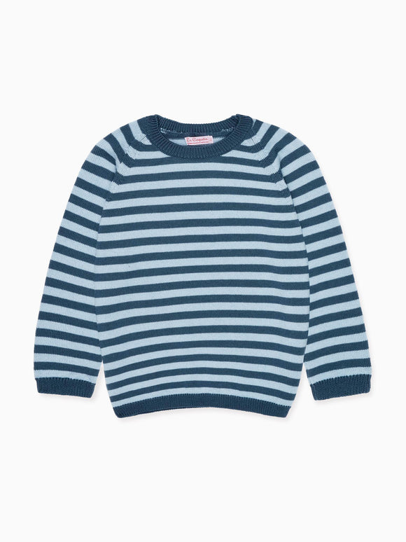 Petrol Blue Stripe Bromo Merino Boy Jumper