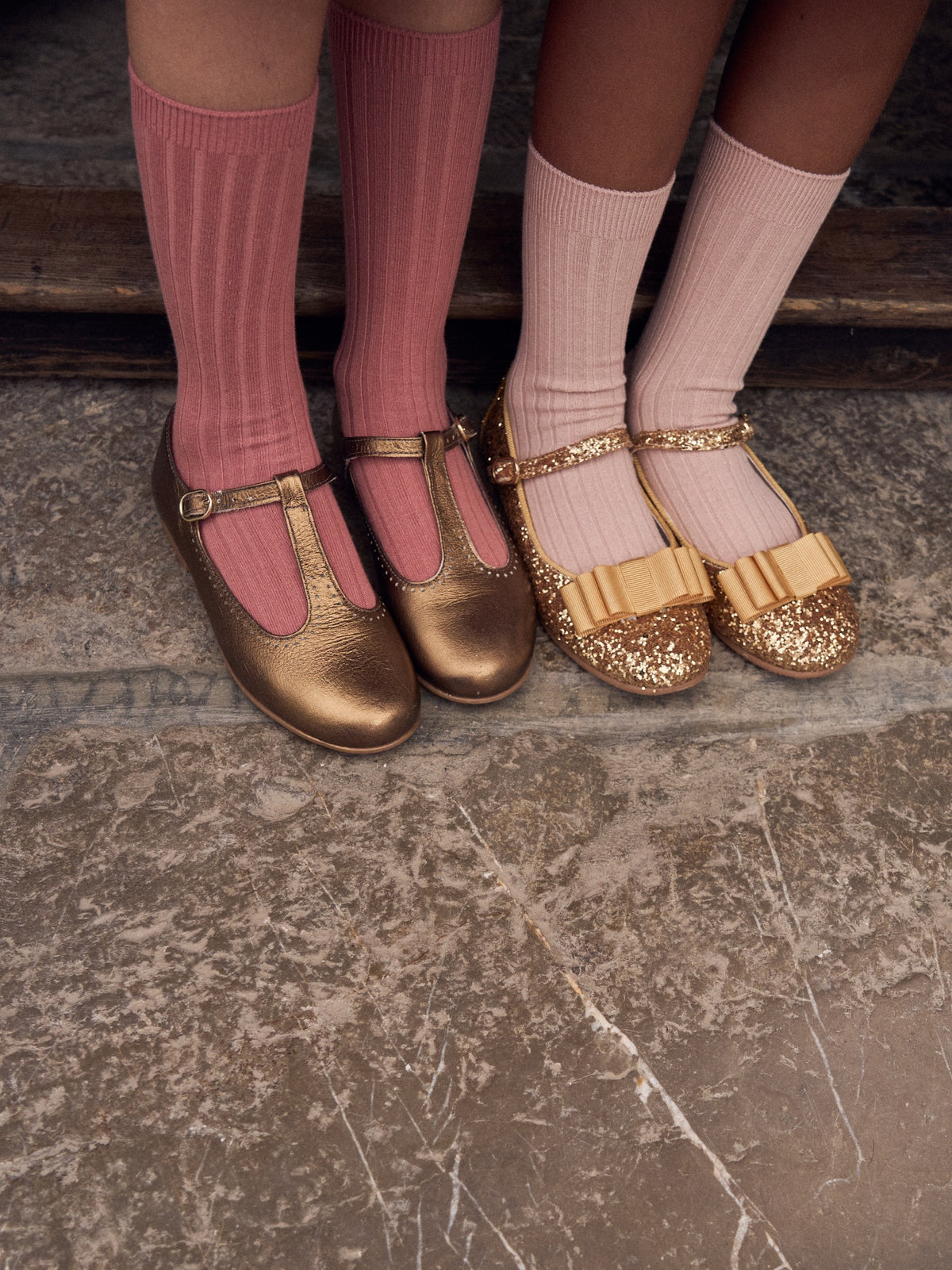 Glitter Gold Leather Girl Bow Mary Jane Shoes