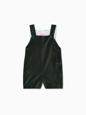 Dark Green Buganvilla Velvet Baby Dungarees