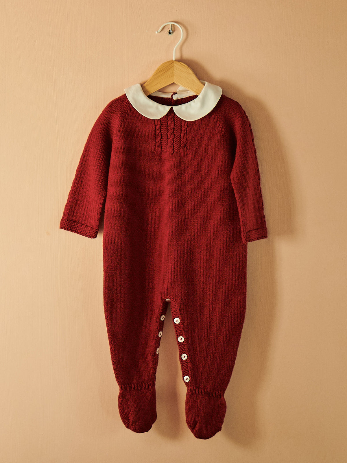 Burgundy Leon Merino Baby Knitted Playsuit