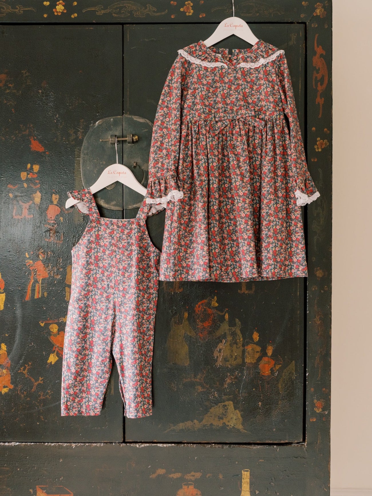 Navy Floral Delphina Baby Girl Dungarees