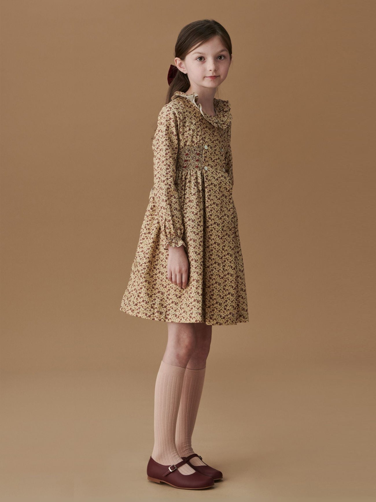 Caramel Floral Valerie Girl Hand-Smocked Dress