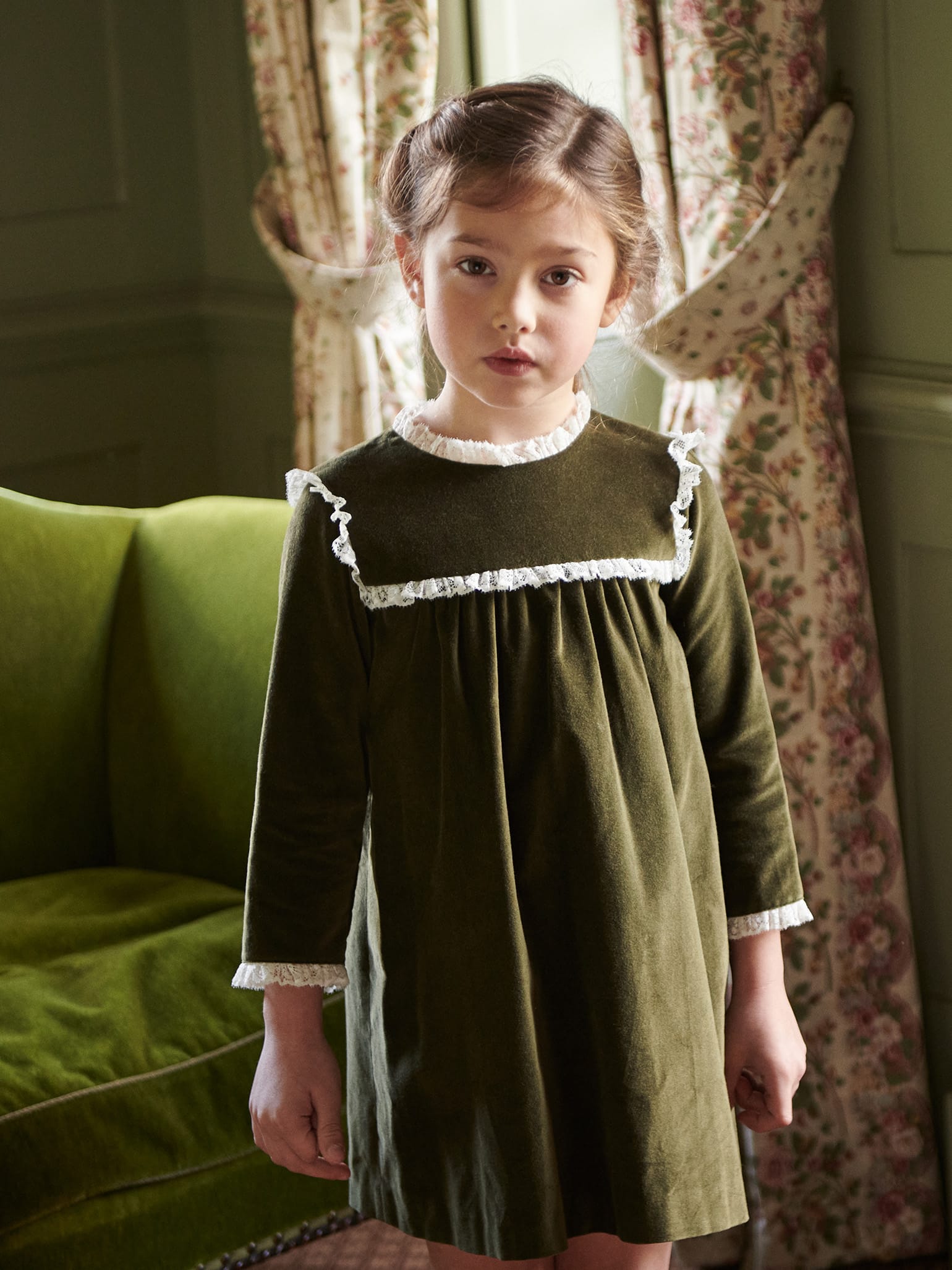 Green Carolina Girl Velvet Empire Dress