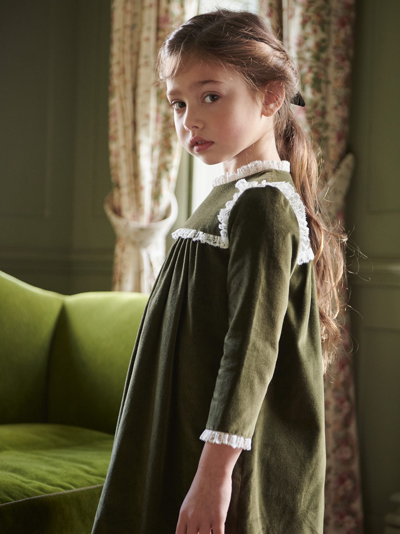 Green Carolina Girl Velvet Empire Dress
