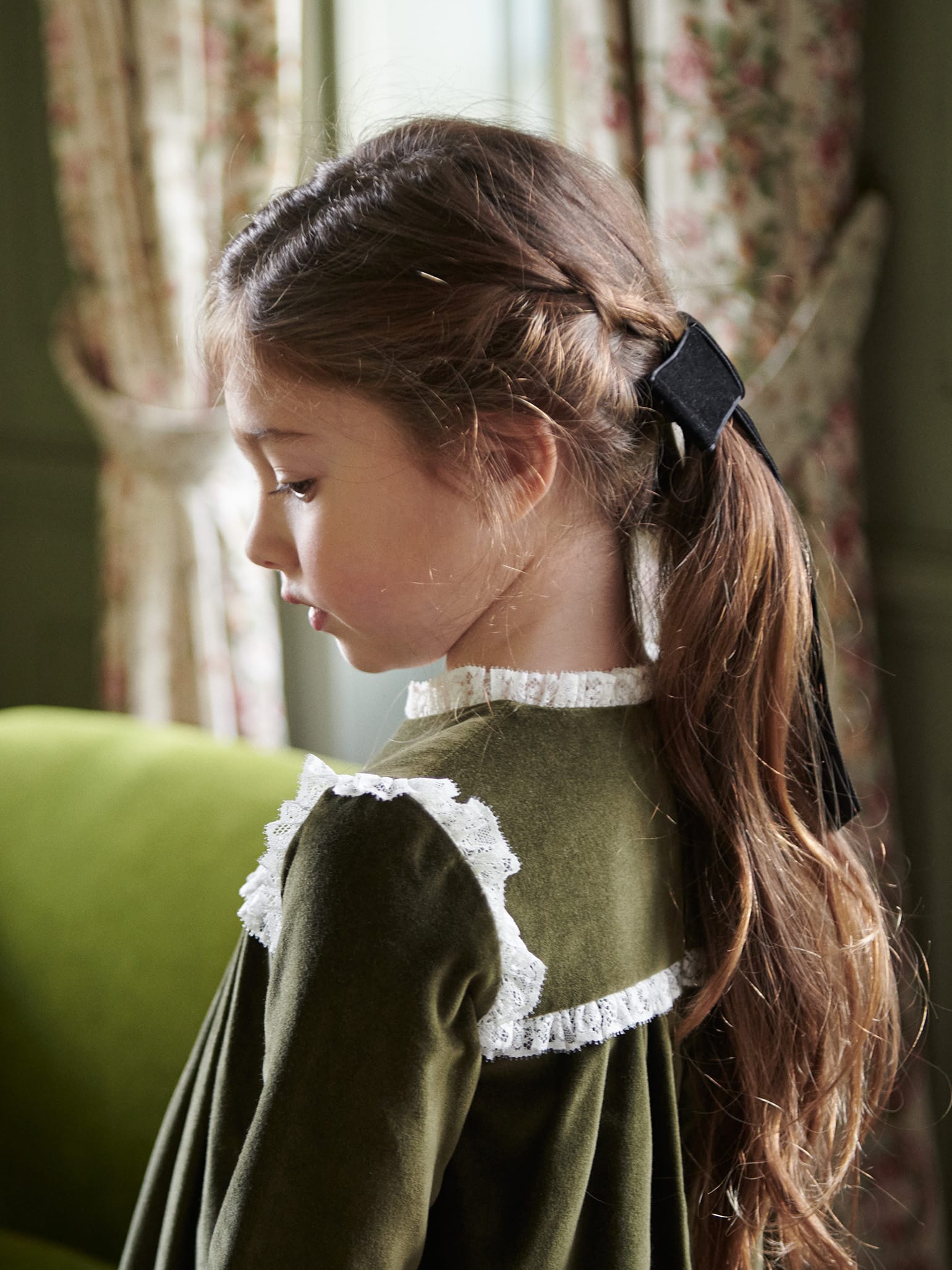 Green Carolina Girl Velvet Empire Dress