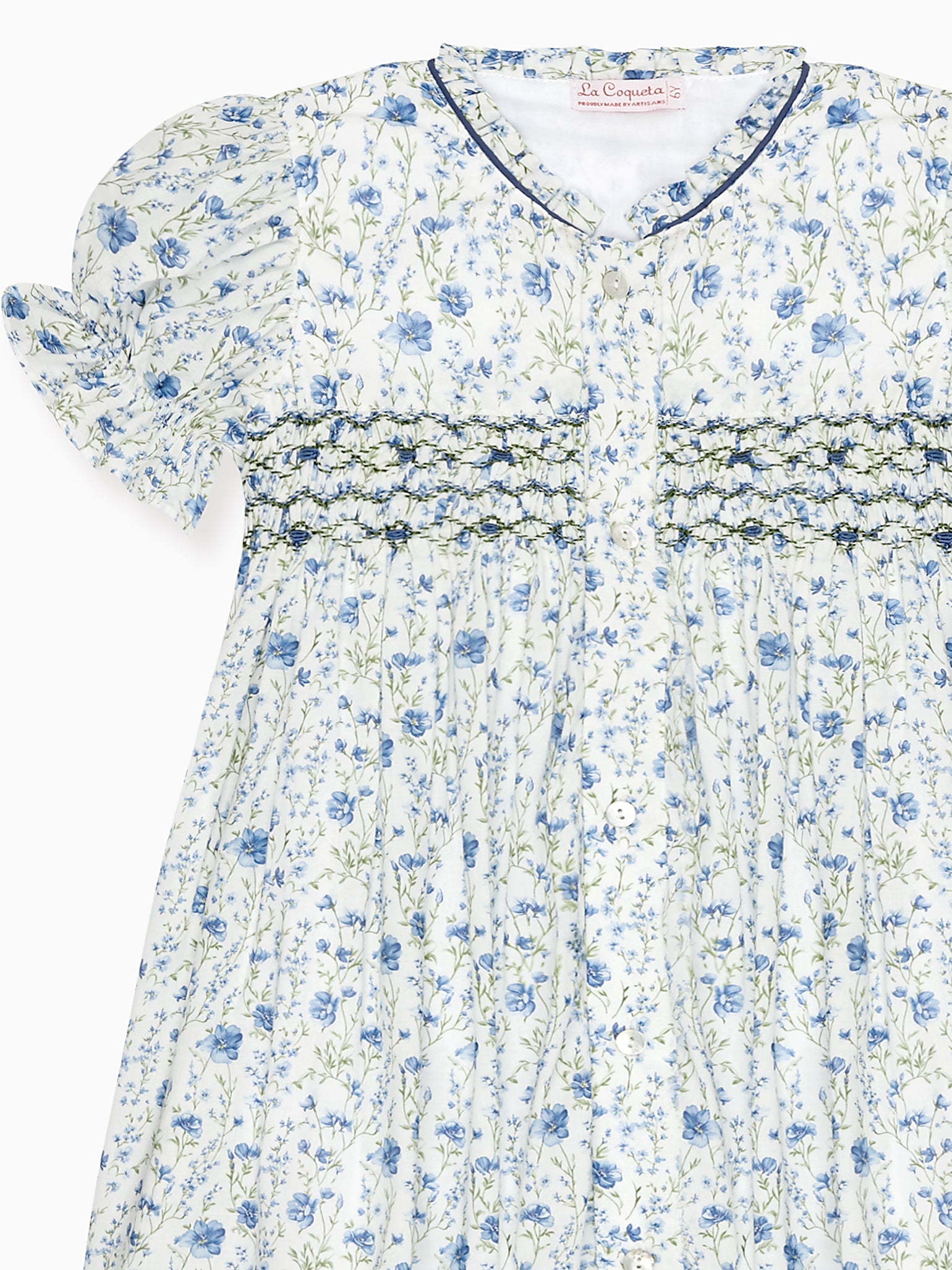 Blue Floral Casilda Girl Hand-Smocked Dress