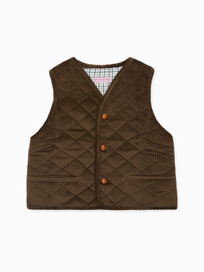 Chocolate Brown Caza Corduroy Kids Sleeveless Jacket