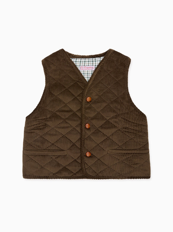 Chocolate Brown Caza Corduroy Kids Sleeveless Jacket