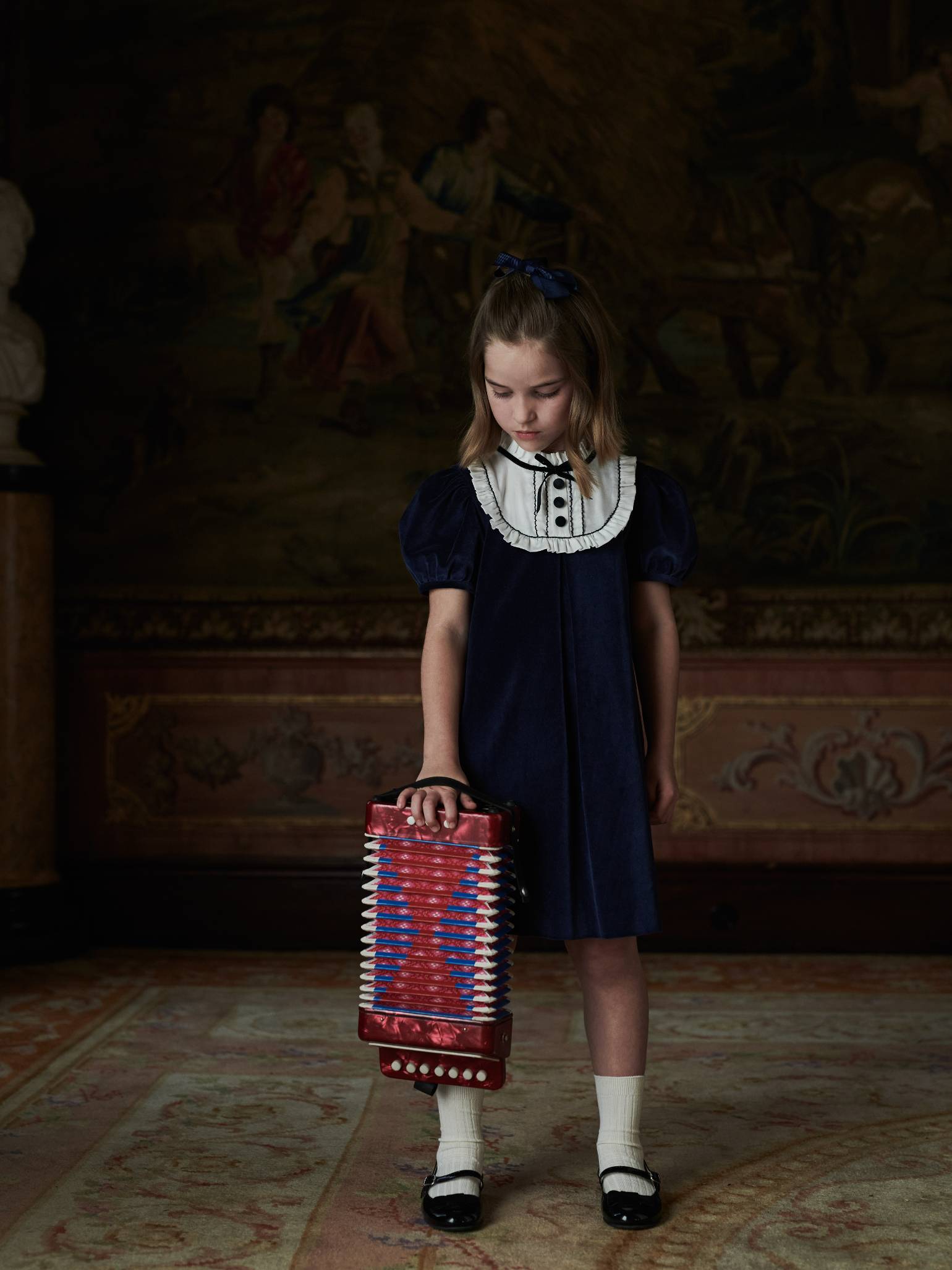 Navy Clara Velvet Girl A-Line Dress