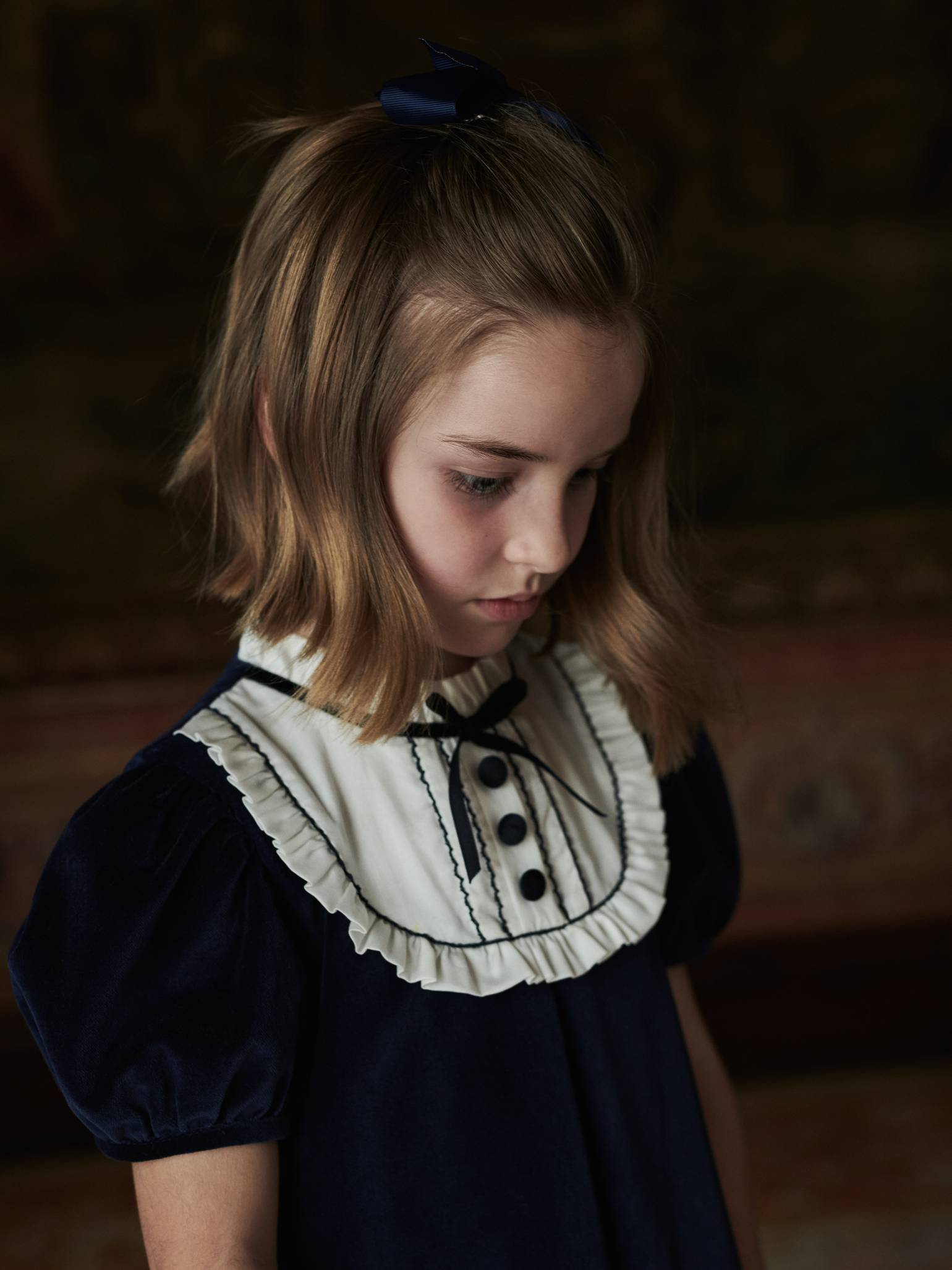 Navy Clara Velvet Girl A-Line Dress