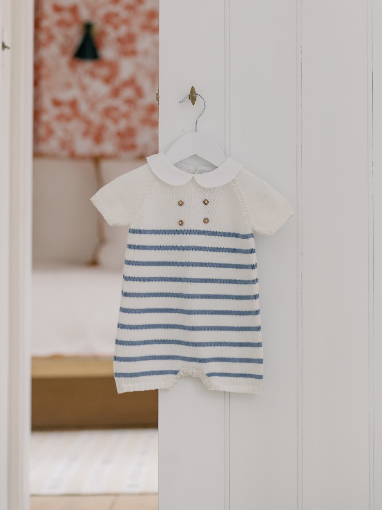 Dusty Blue Stripe Clavel Cotton Baby Knitted Playsuit